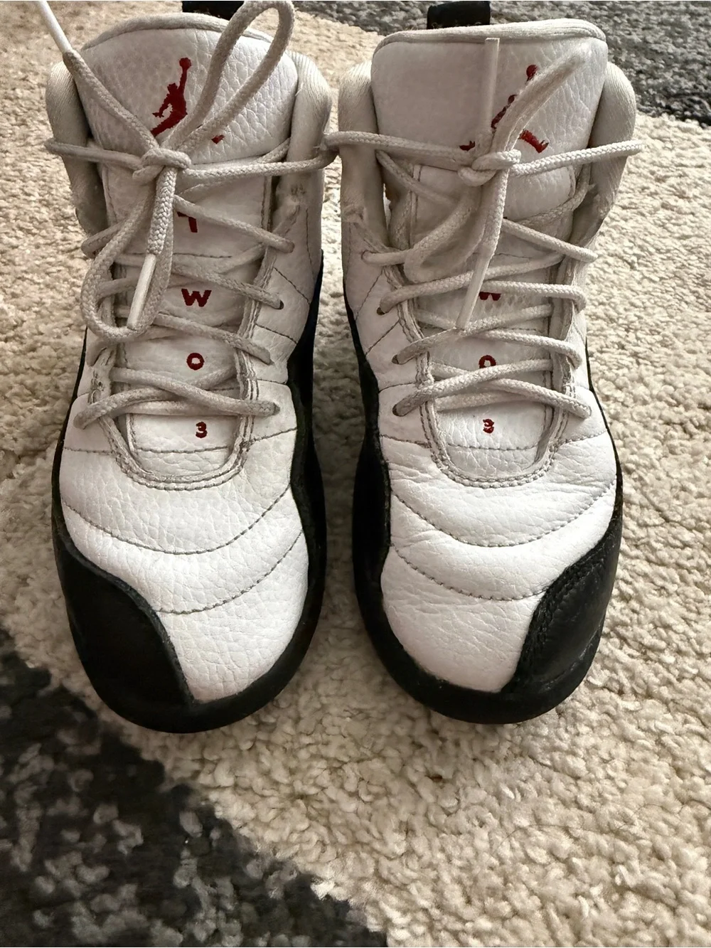 Jordan Retro 12 White and Black High-Top Basketball 13 Sneakers with Red Accents